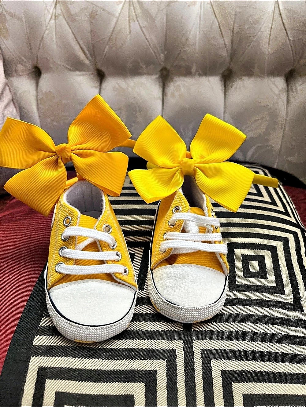 baby kays Yellow & White Bow Sneakers Baby on  2